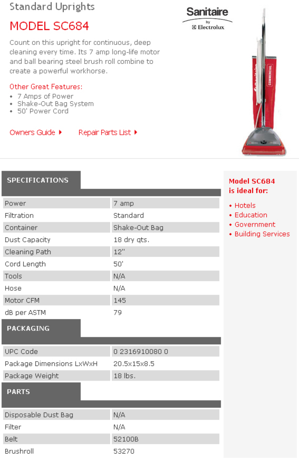 Sanitaire SC684 User Manual