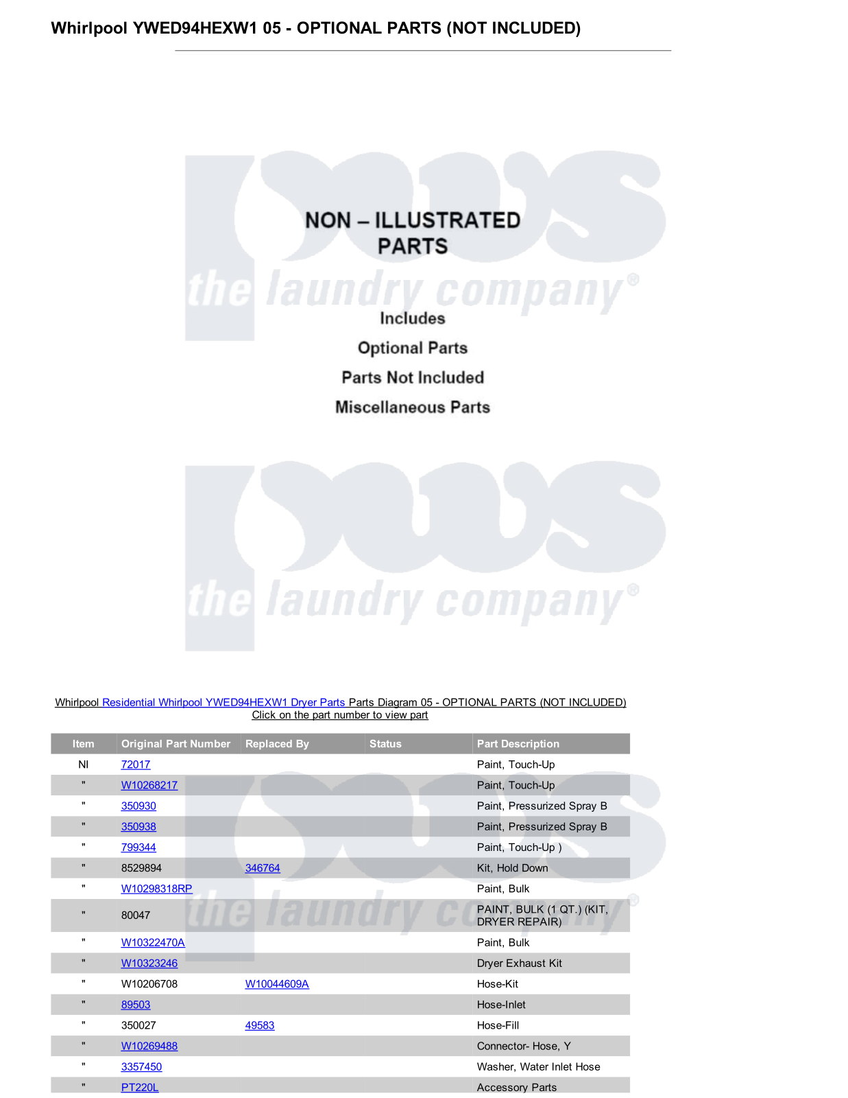 Whirlpool YWED94HEXW1 Parts Diagram