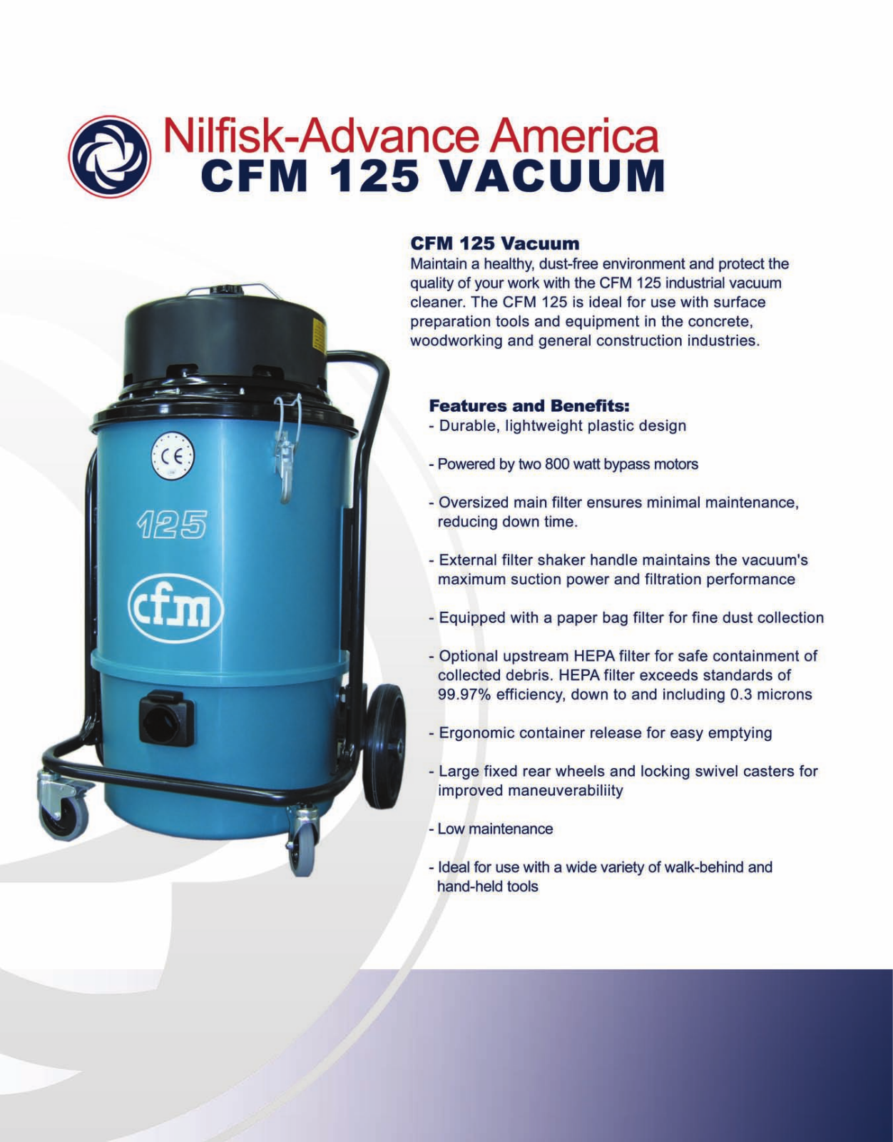 Nilfisk CFM 125 VACUUM DATASHEET