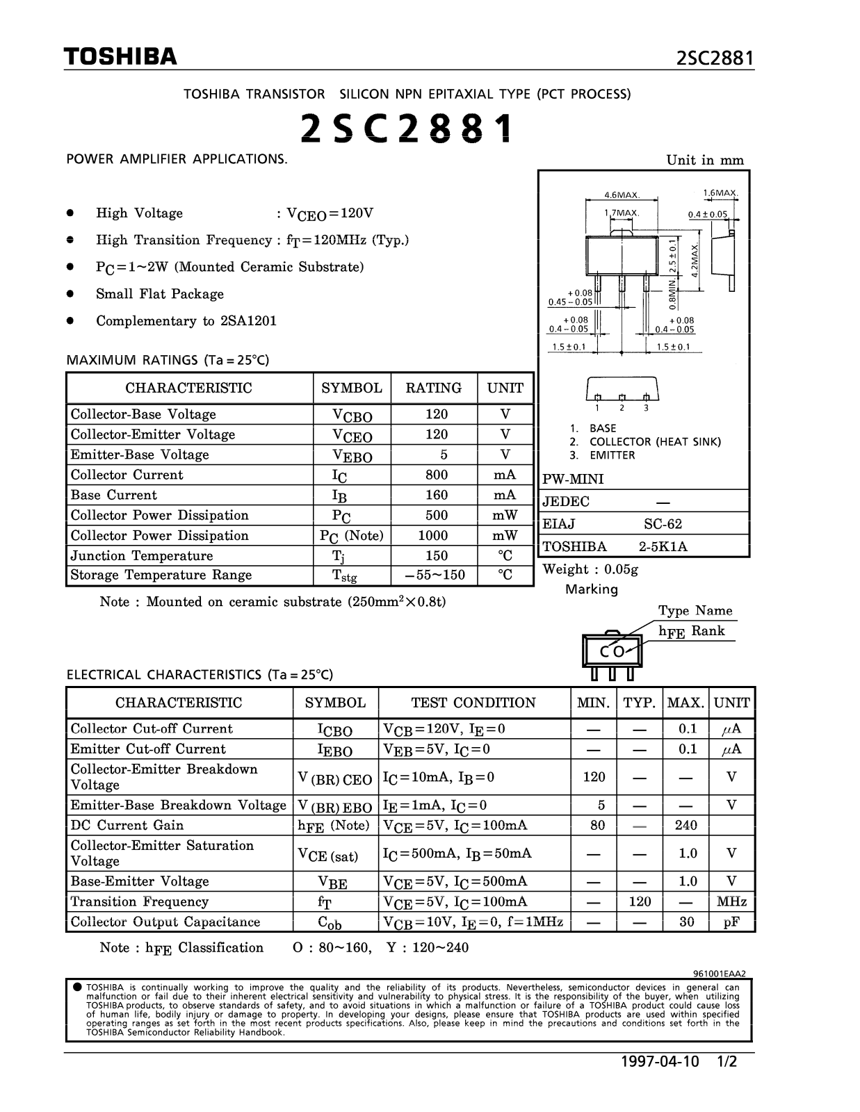 Toshiba 2SC2881 Datasheet