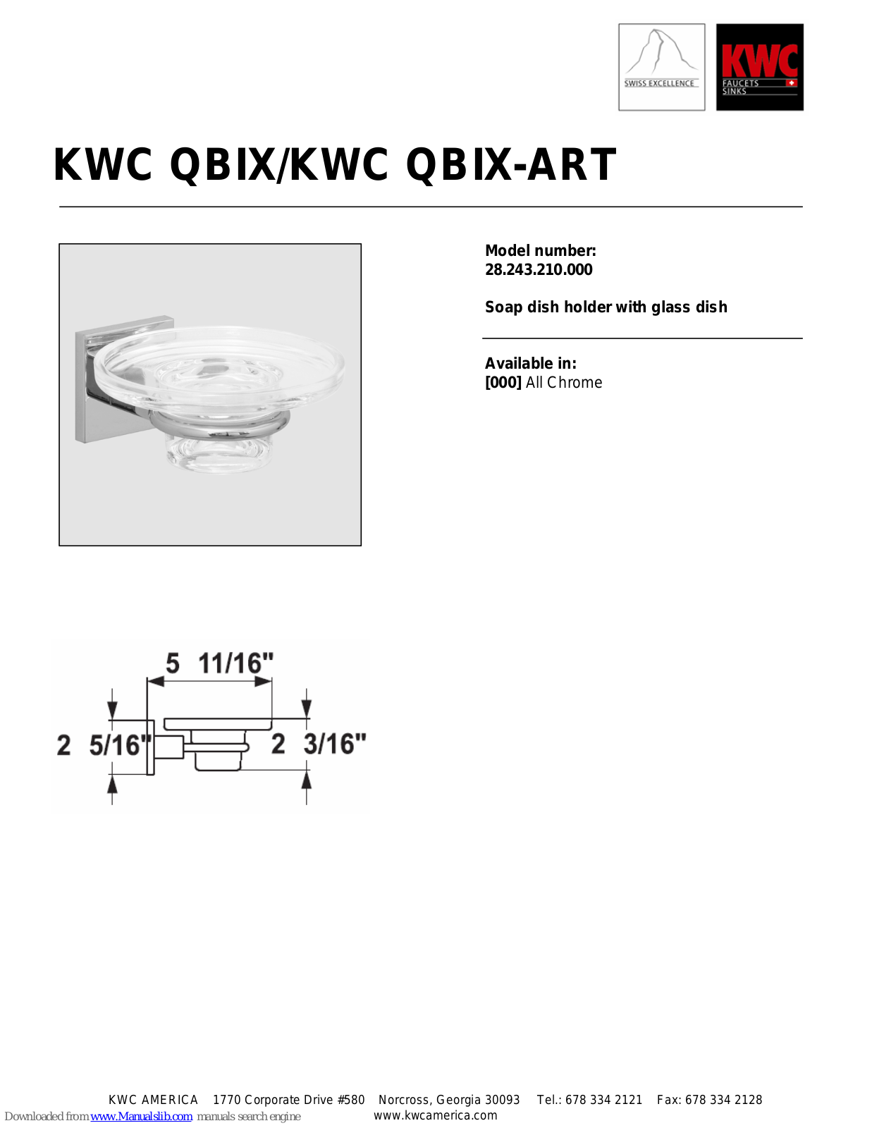 KWC 28.243.210.000, QBIX 28.243.210.000, QBIX-ART 28.243.210.000 Specification Sheet