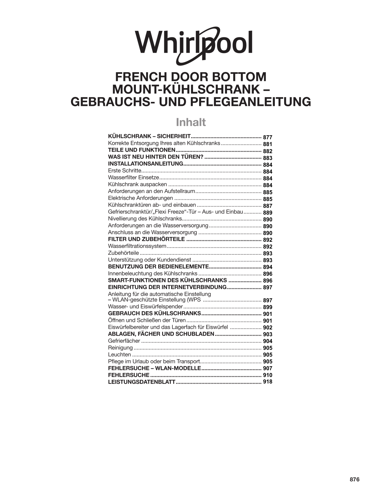 WHIRLPOOL WQ9I MO1L User Manual