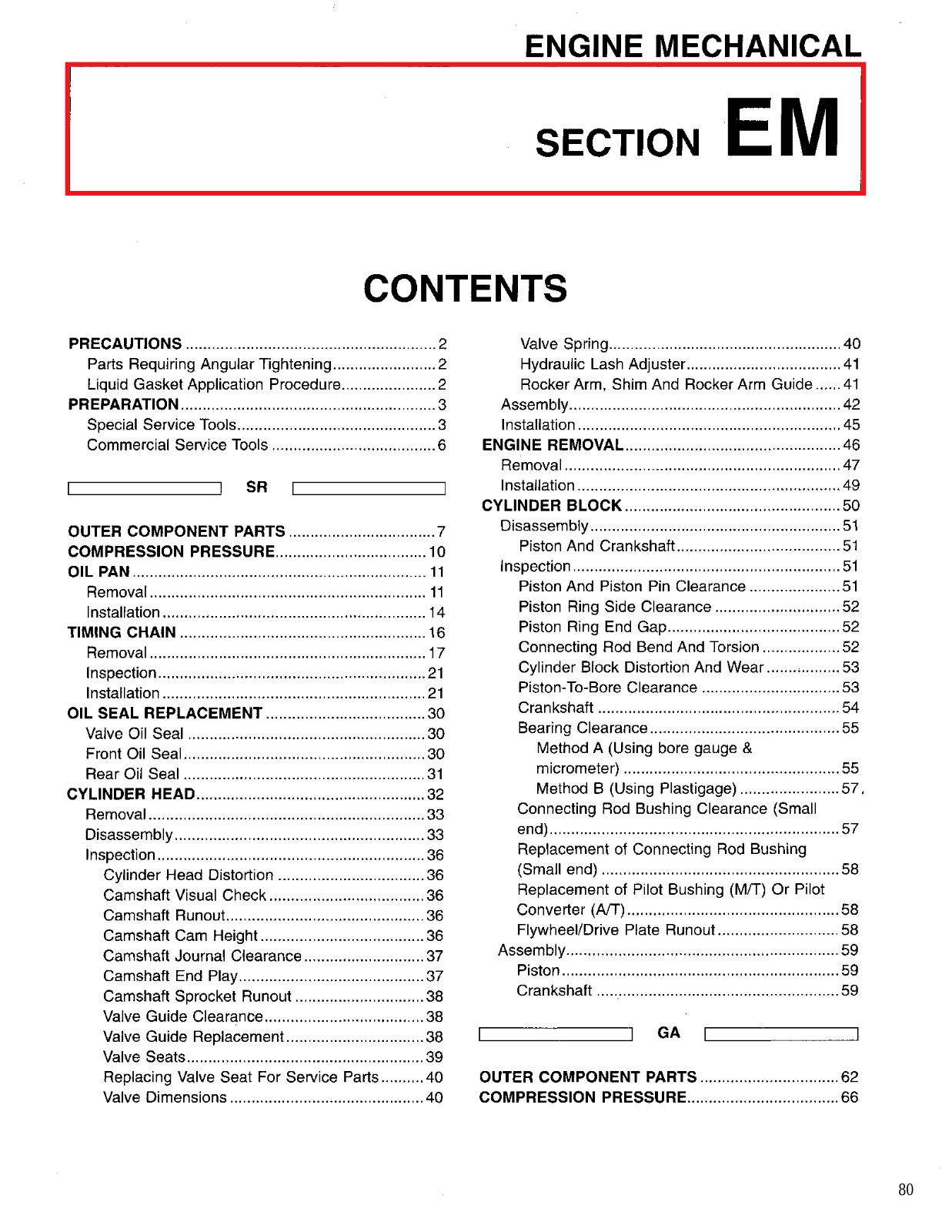 Nissan Sentra Engine Mechanical  EM 1996 Owner's Manual