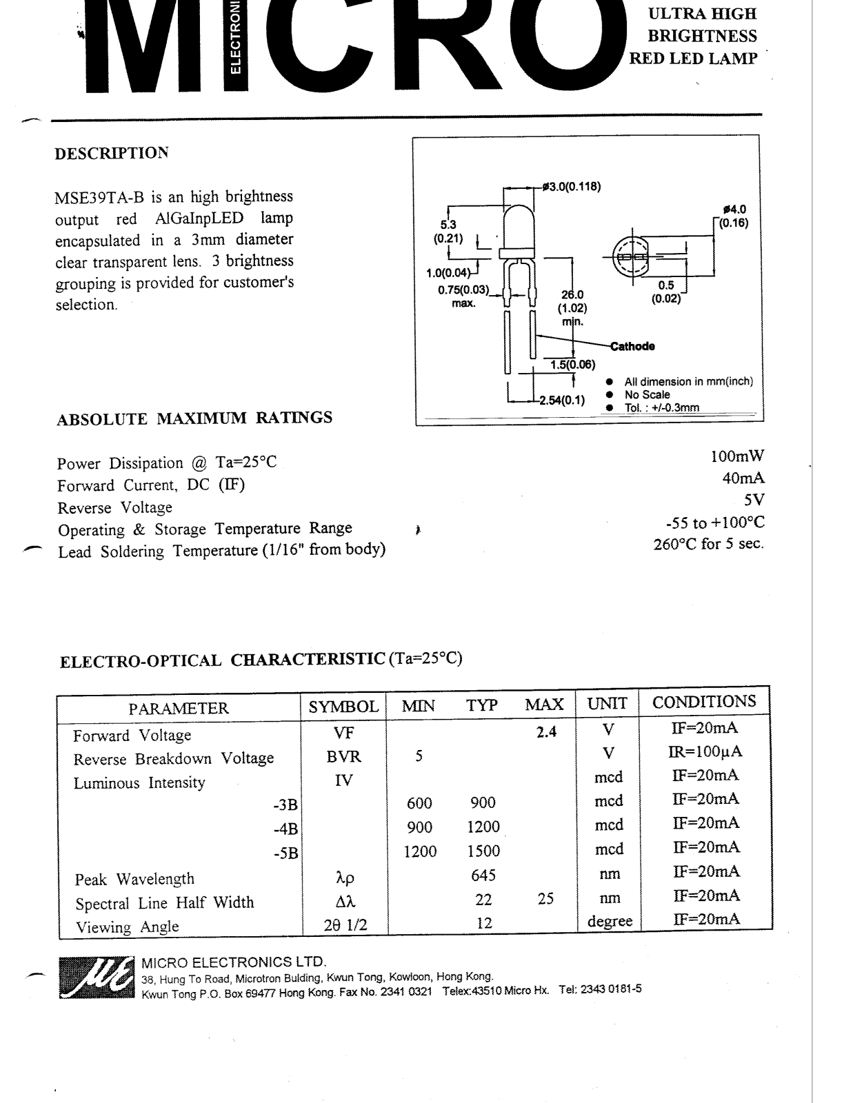 MICRO MSE39TA-3B, MSE39TA-4B, MSE39TA-5B Datasheet