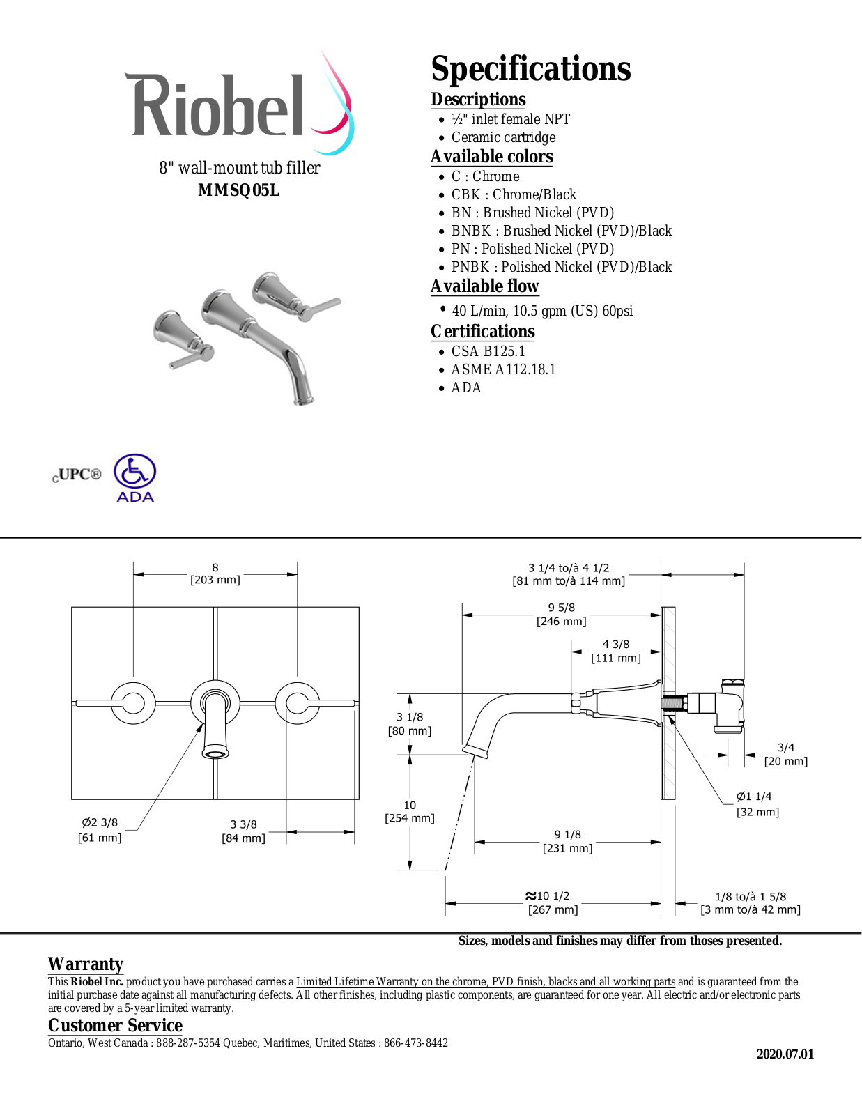 Riobel MMSQ05LC Specifications - ManualMachine.com