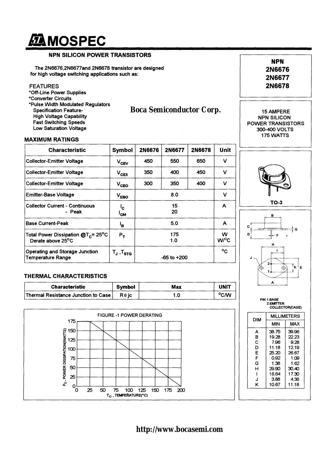 BOCA 2N6678, 2N6677, 2N6676 Datasheet