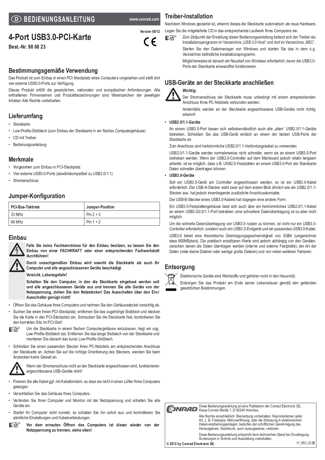 Conrad 98 68 23 Operating Instructions Manual