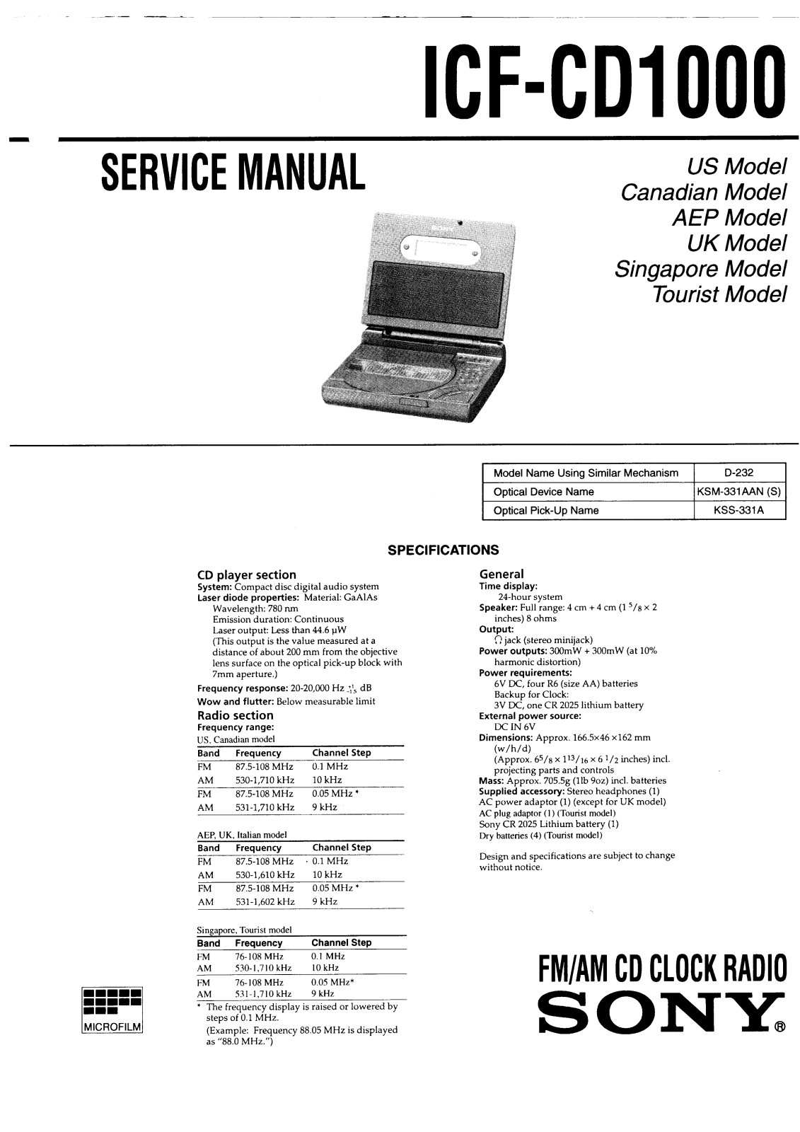 Sony ICF-CD1000 Service manual