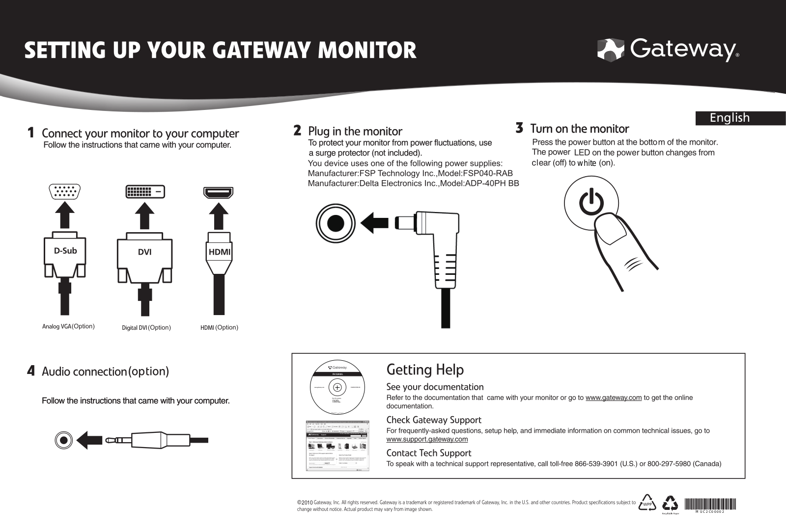 Gateway FHX2402L Quick Start Manual