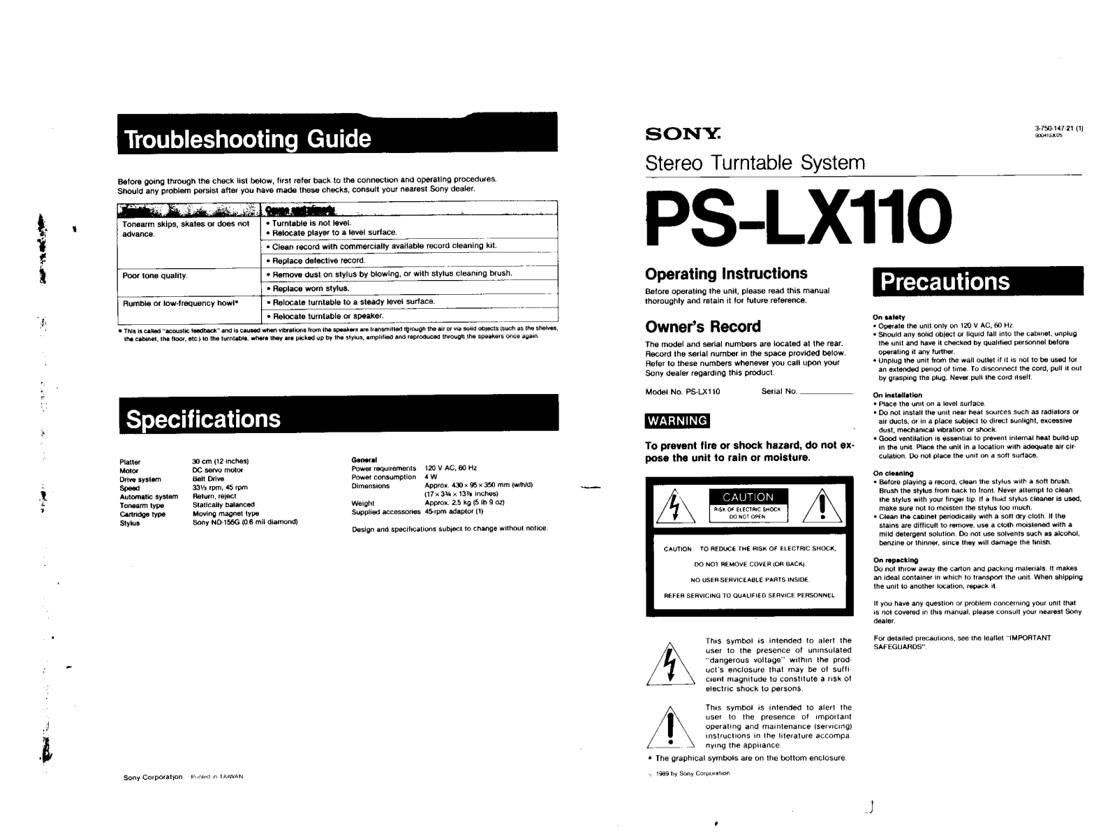 Sony PS-LX110 User Manual