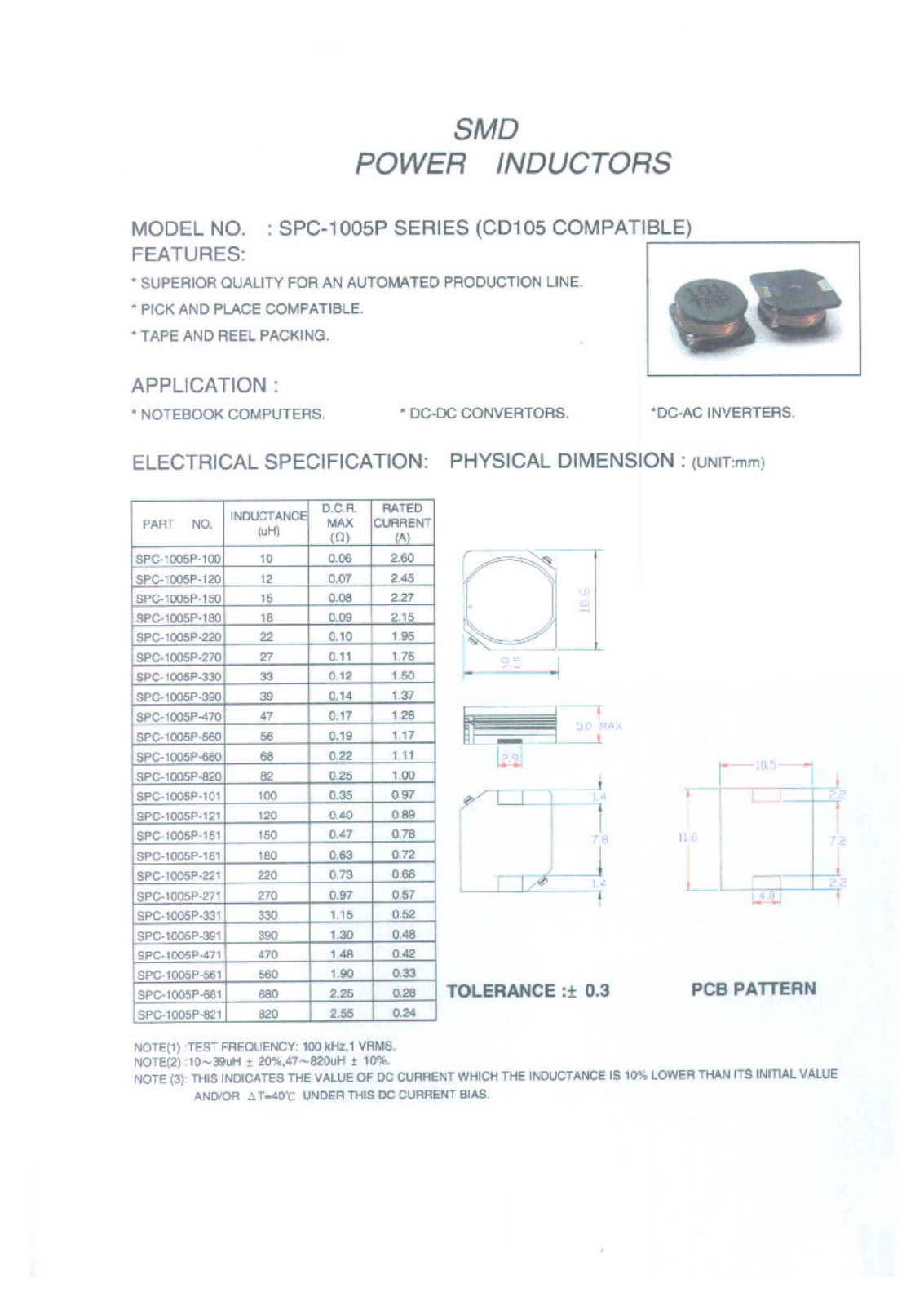 MICRO SPC-1005P-390, SPC-1005P-391, SPC-1005P-470, SPC-1005P-471, SPC-1005P-560 Datasheet