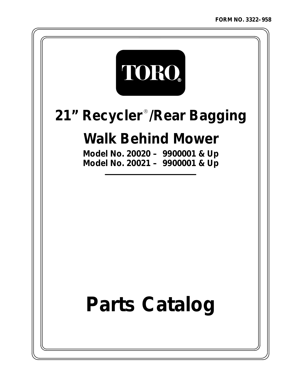 Toro 20020, 20021 Parts Catalogue