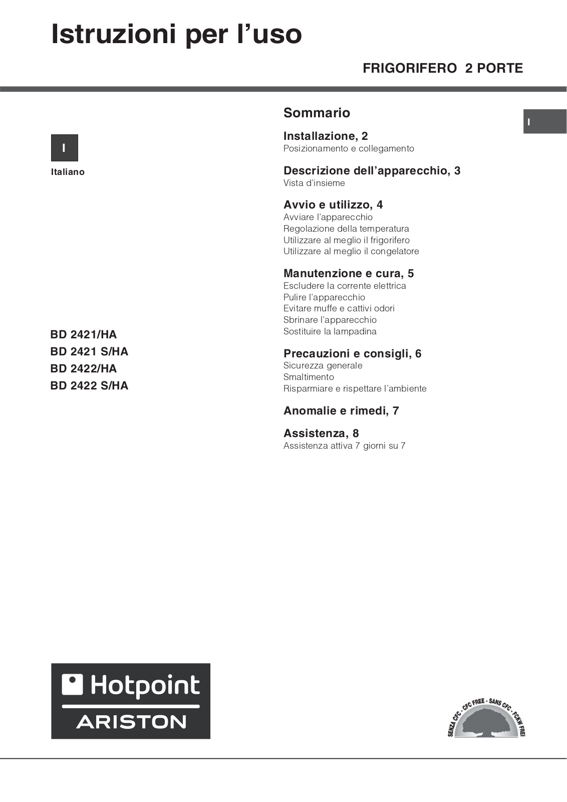 Hotpoint Ariston BD 2422/HA, BD 2422 S/HA User Manual