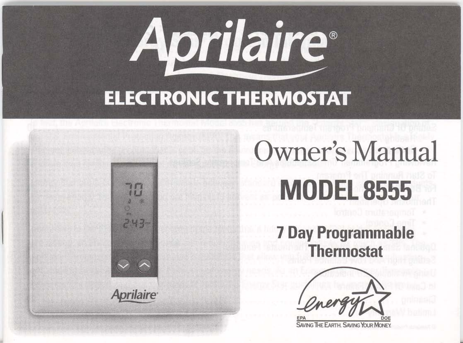 Aprilaire 396, Thermostat, 8555 User Manual