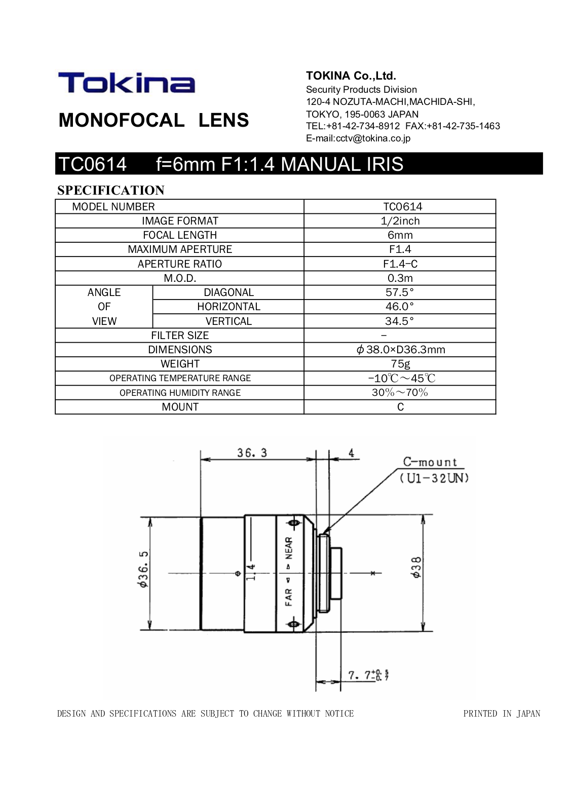 Tokina TC0614 User Manual