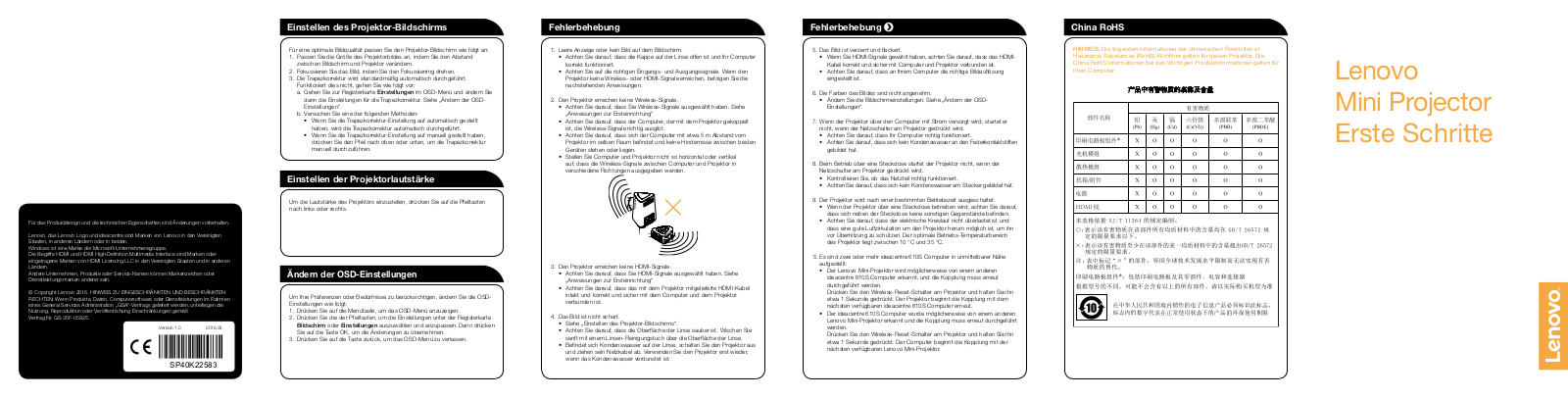 Lenovo ideacentre Mini Projector 610S-02ISH Quick Start Guide