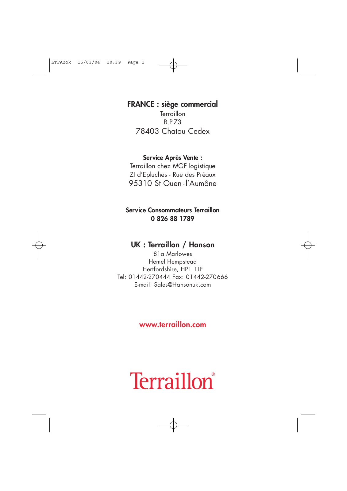 Terraillon LTFA2 User Manual