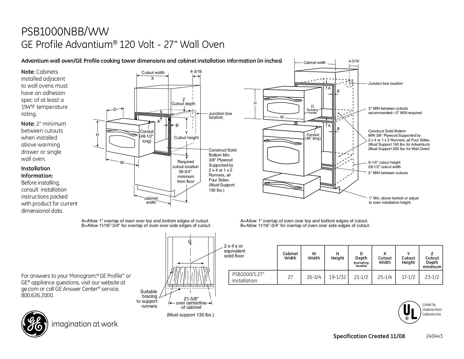 General Electric PSB1000NBB User Manual