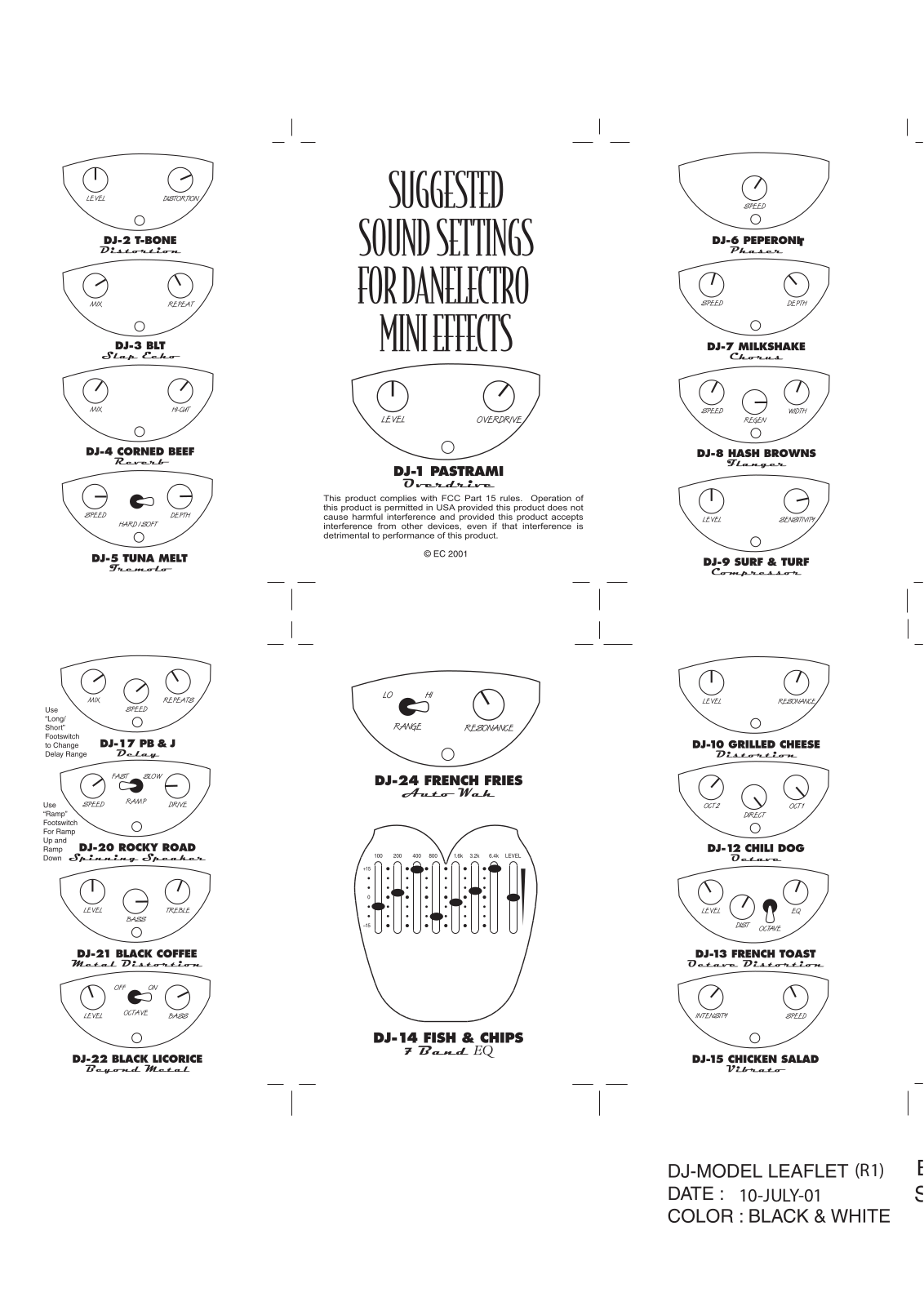 Danelectro DJ-1 PASTRAMI, DJ16 Mini Amp Distortion, DJ-2 T-BONE, DJ-3 BLT, DJ-4 CORNED BEEF User manual