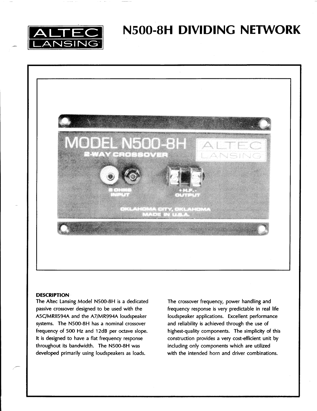 Altec Lansing N500-8H User Guide