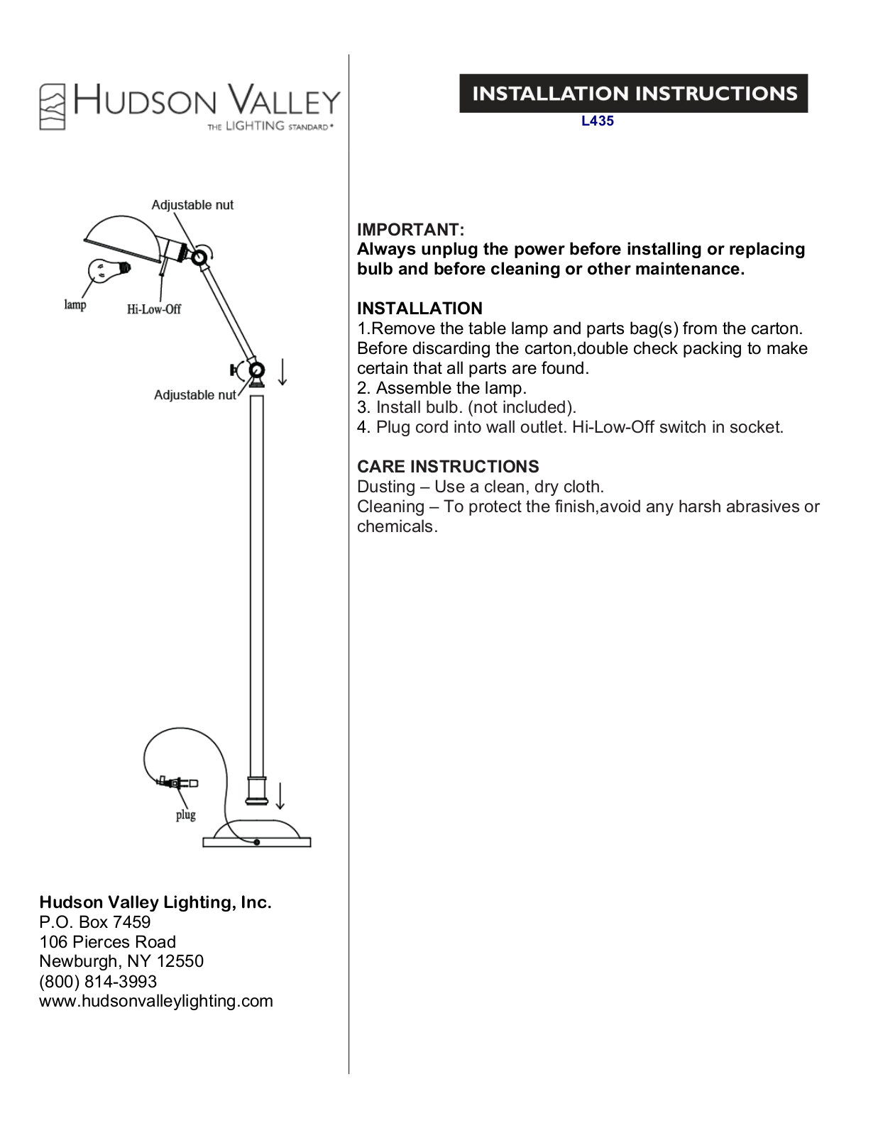 Hudson Valley 435 User Manual