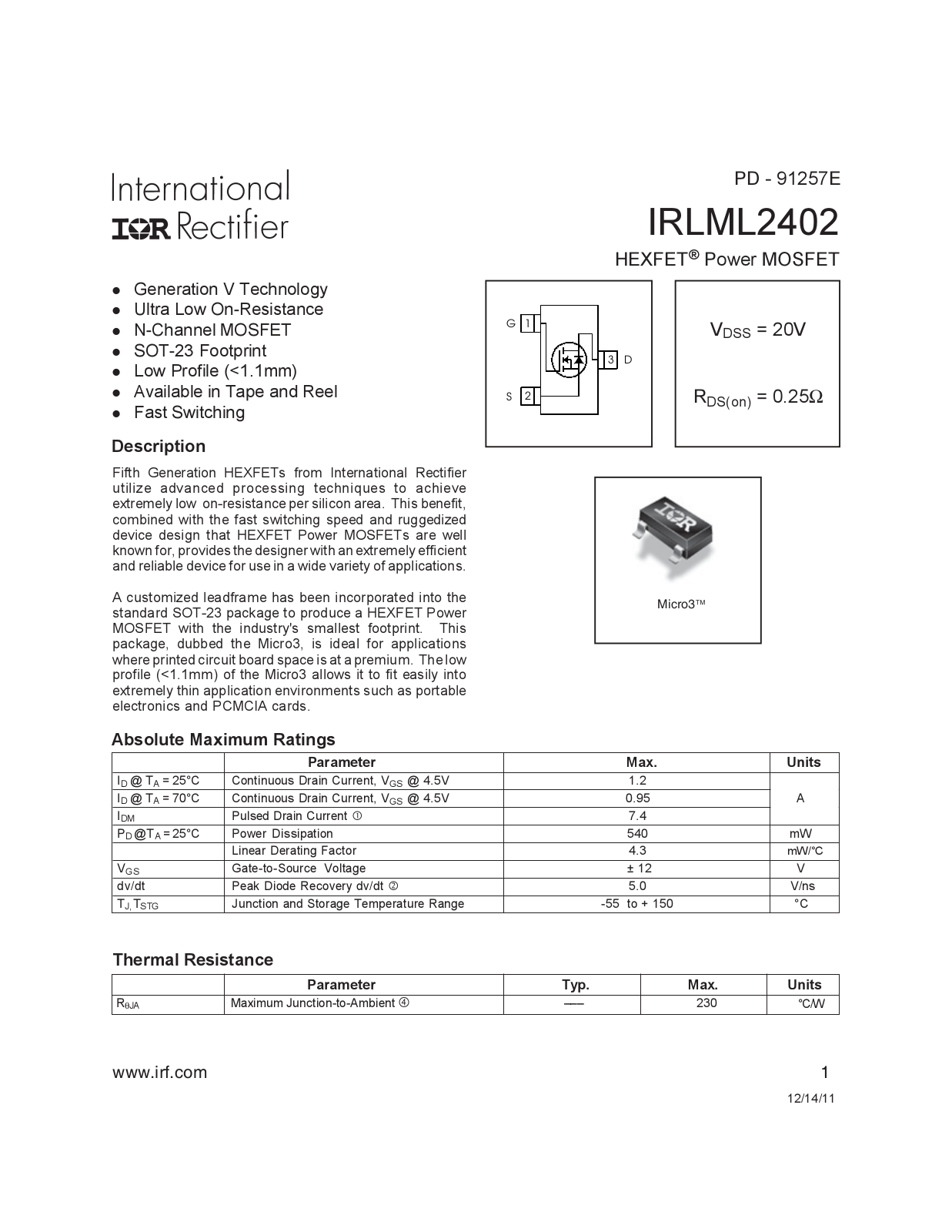 IRF IRLML2402 Schematic