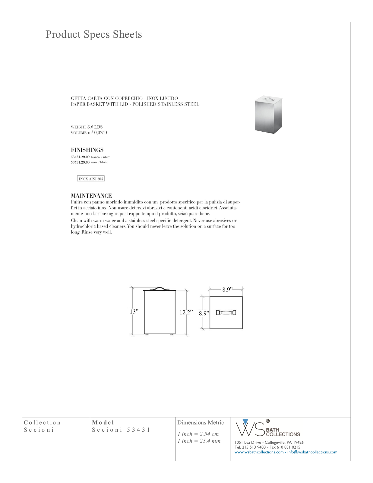 WS Bath Collections WSO1164 Specifications - ManualMachine.com