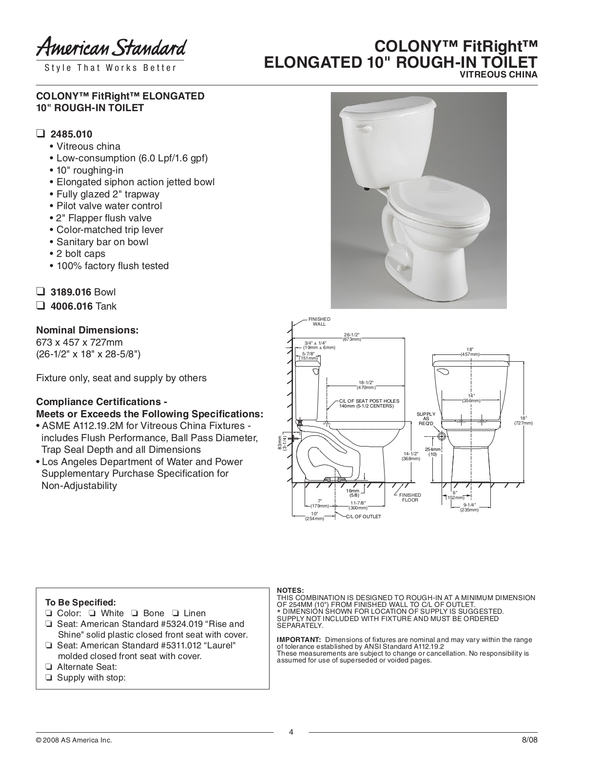 American Standard 2485.010, 3189.016 User Manual