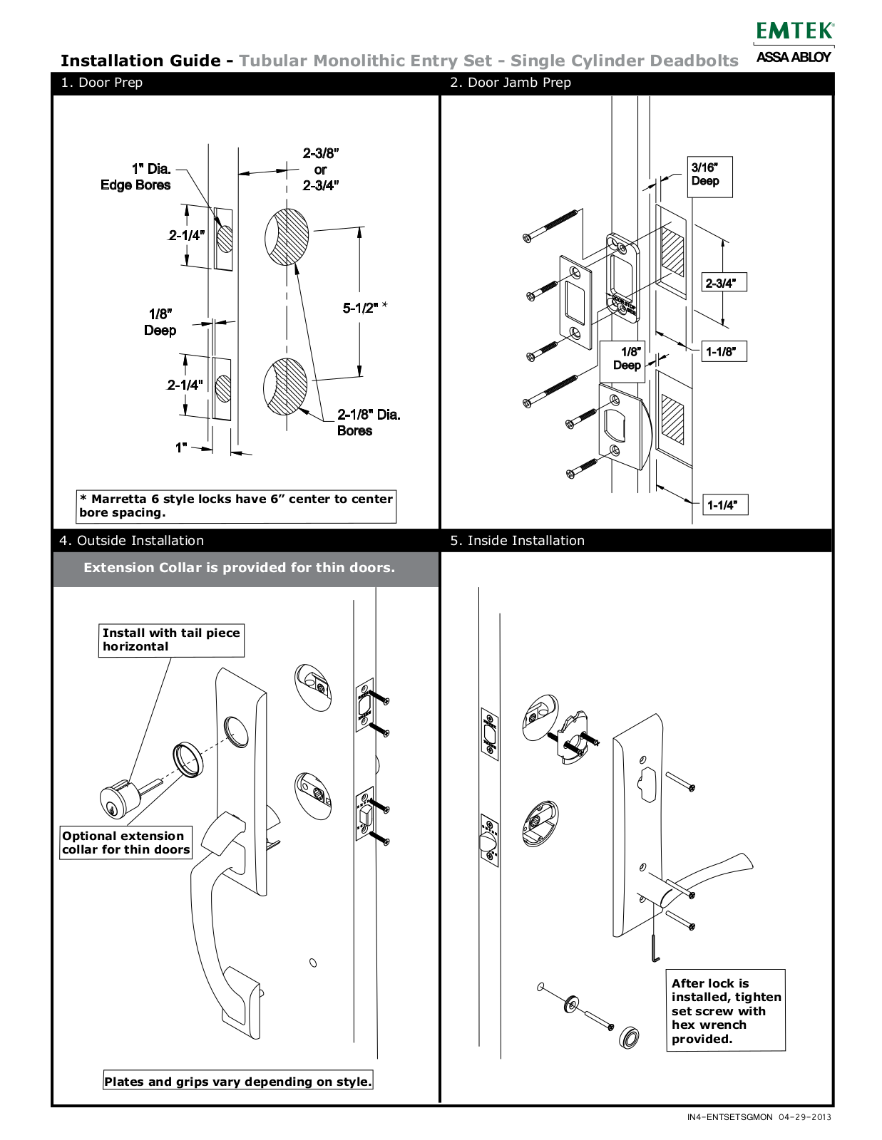 Emtek Monolithicl Single Cylinder Entry User Manual