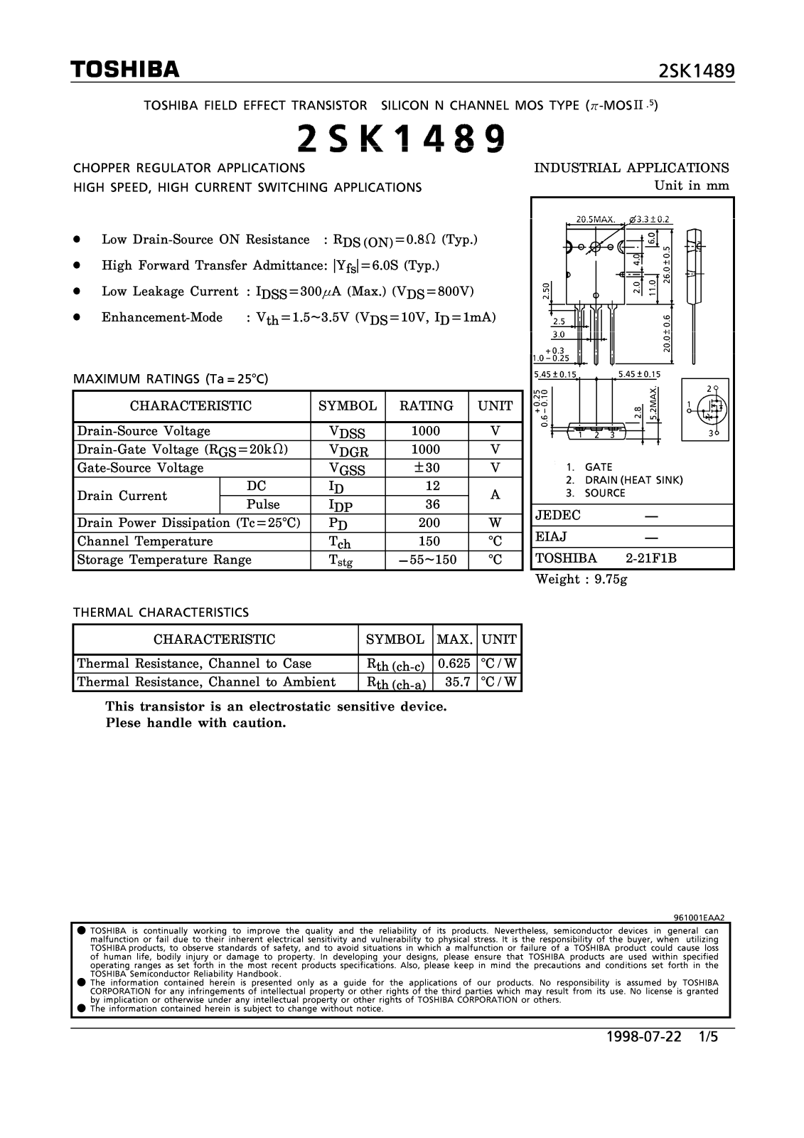 Toshiba 2SK1489 Datasheet