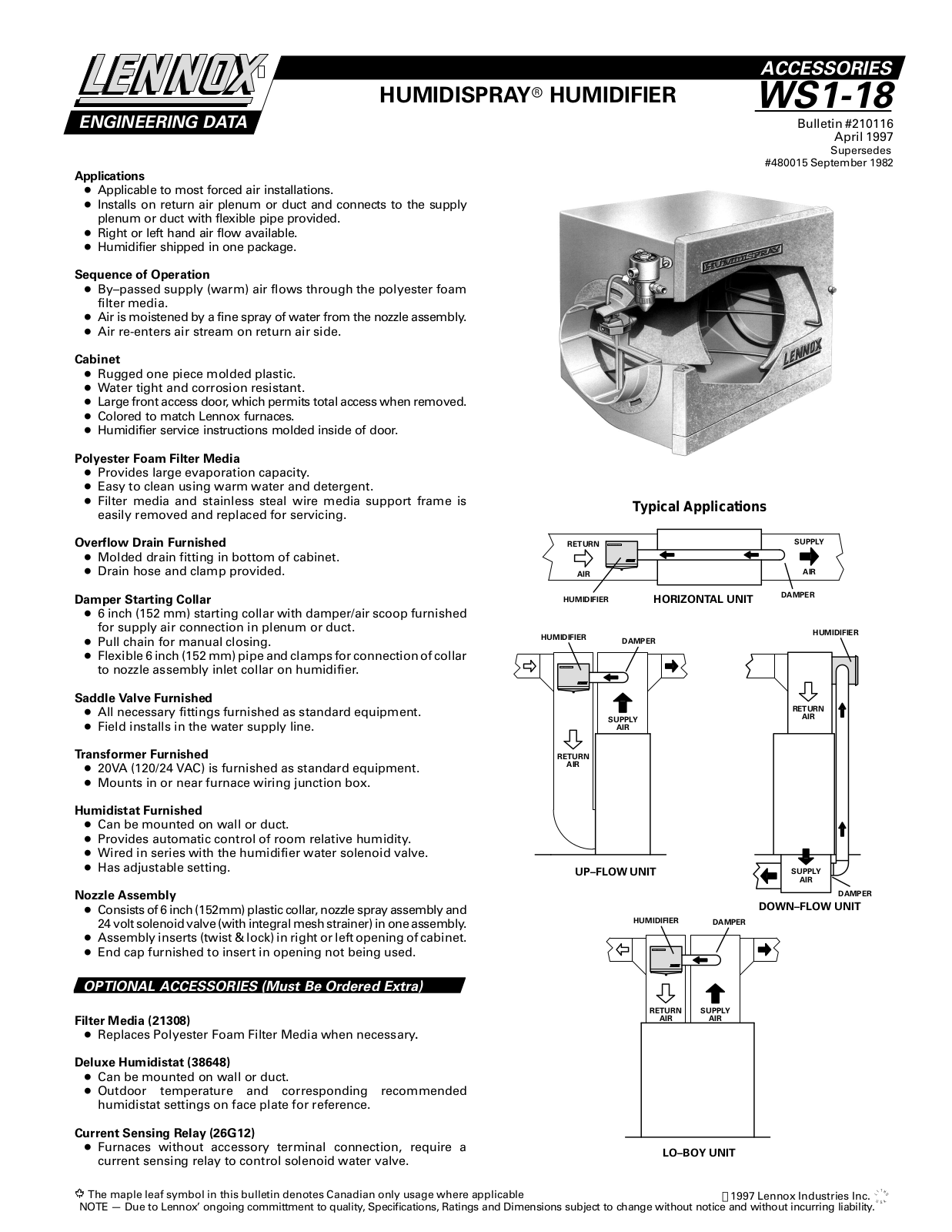 Lennox Ws1-18-2 Owner's Manual