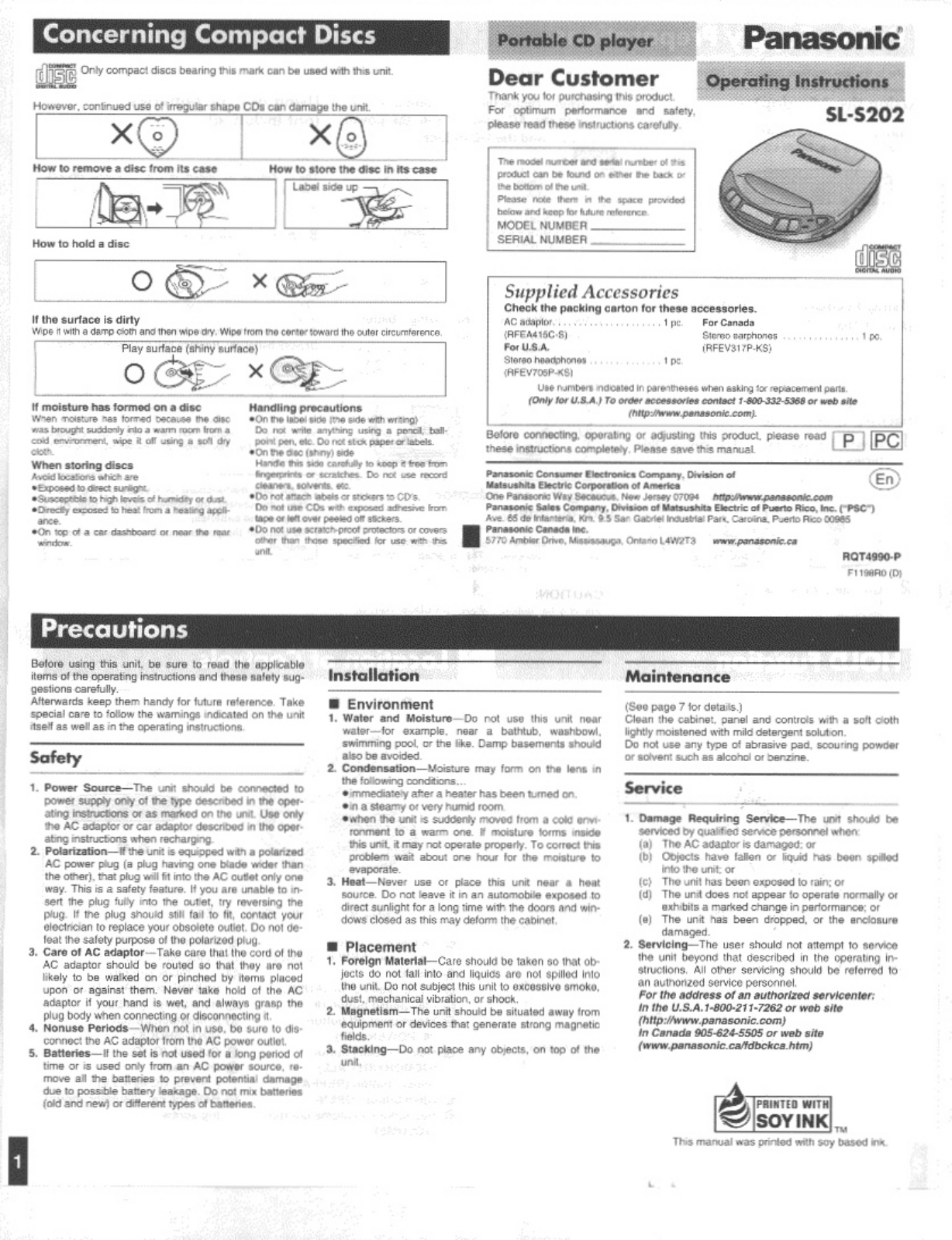 Panasonic SL-S202 User Manual