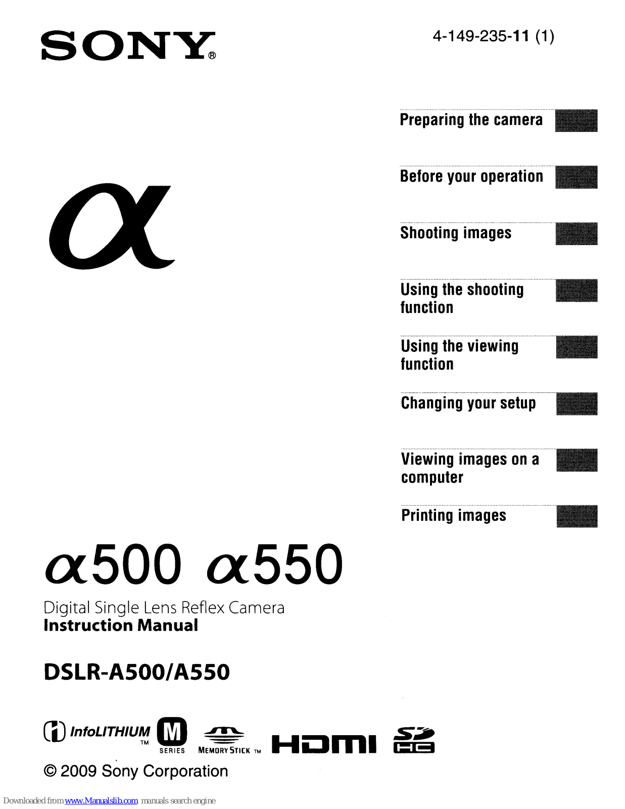 Sony DSLR-A5OO, DSLR-A55O Instruction Manual