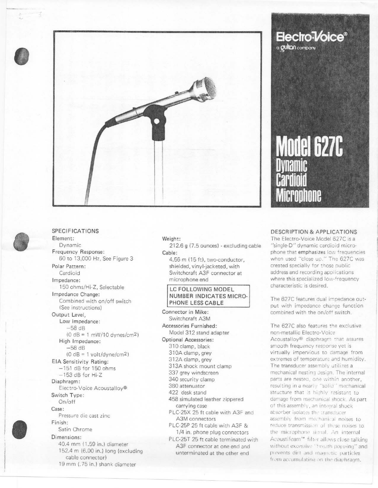 Electro-voice 627C DATASHEET