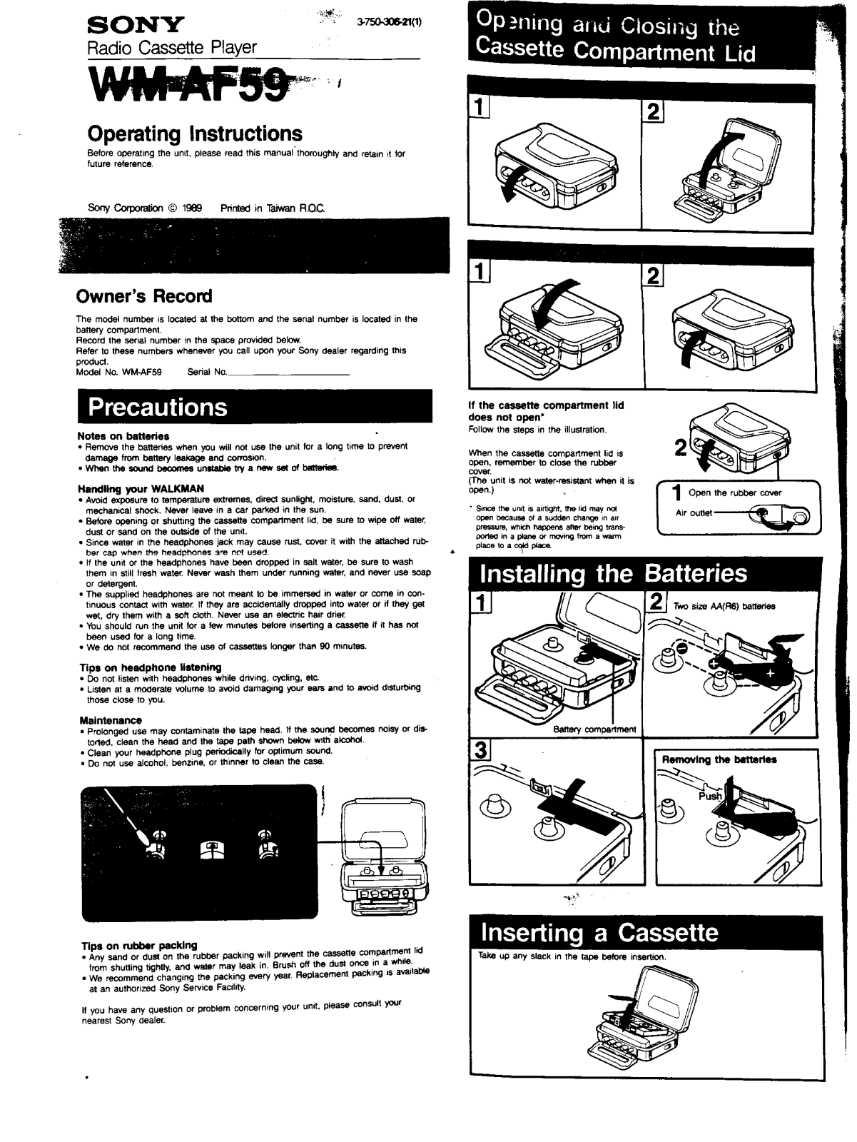 Sony WM-AF59 User Manual