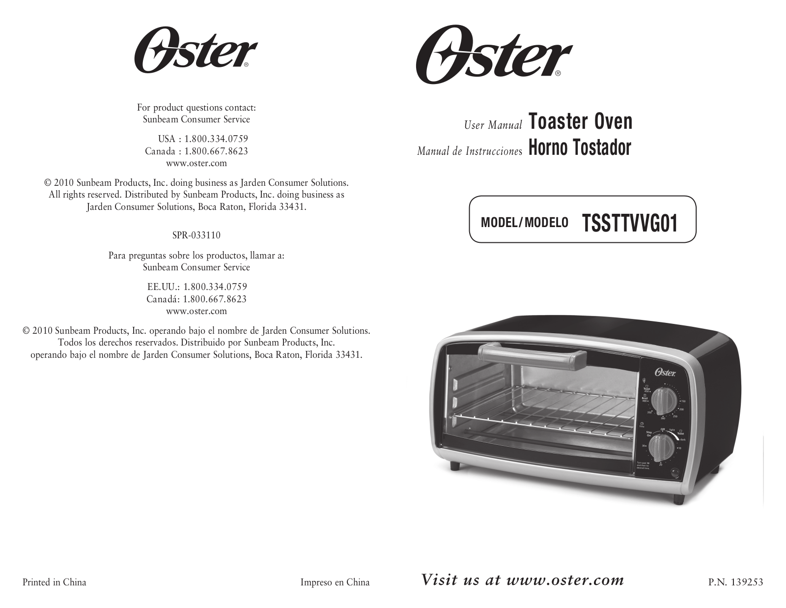 Oster 139253, SPR-033110, TSSTTVVG01 User Manual