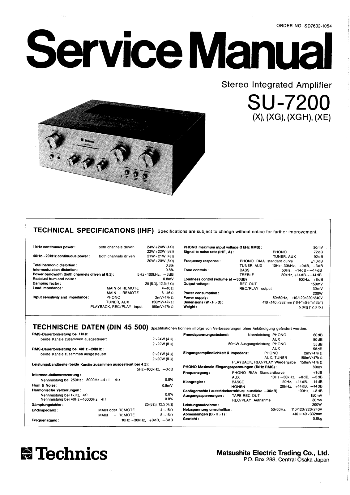 Technics SU-7200 Service Manual