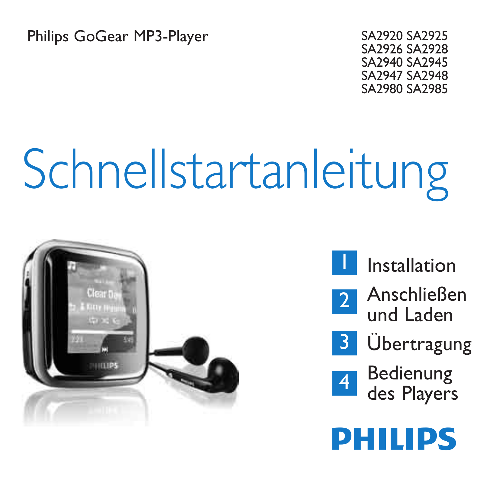 Philips SA2920, SA2925, SA2926, SA2928, SA2940 Quick Start Guide