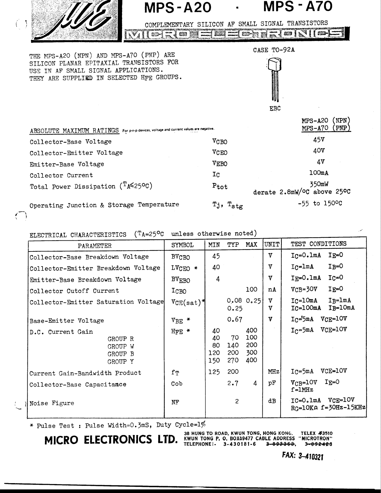 MICRO MPS-A70, MPS-A20 Datasheet