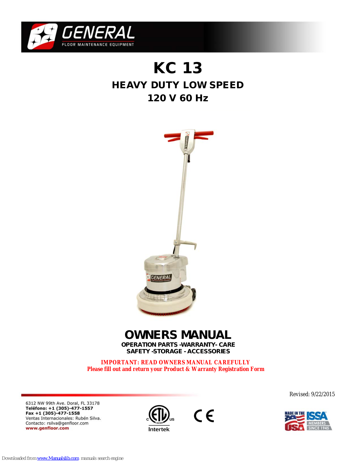 General KC 13 Owner's Manual