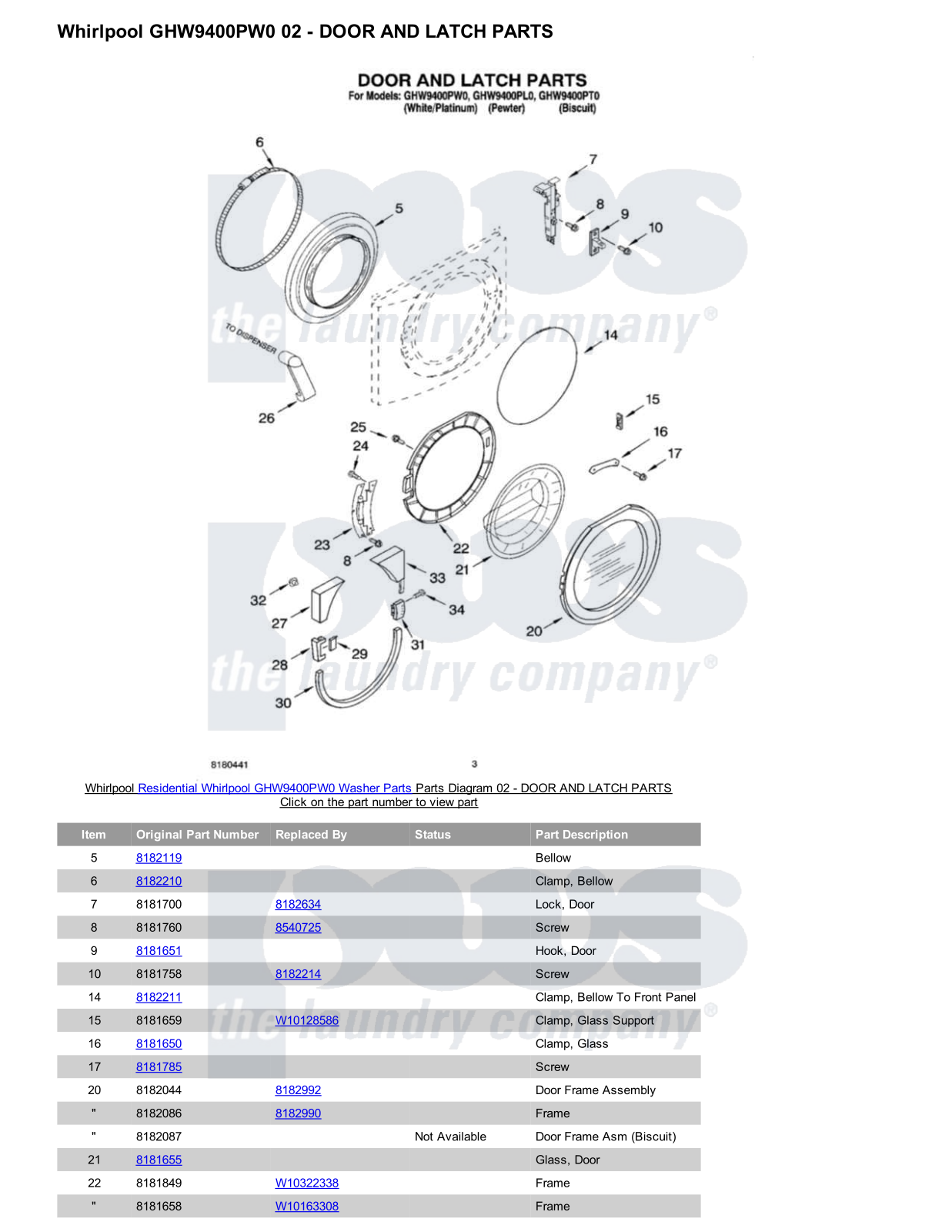 Whirlpool GHW9400PW0 Parts Diagram