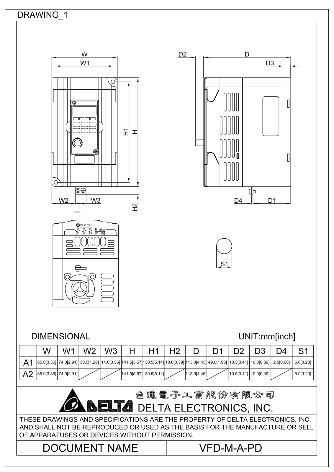 Delta Products VFD-M-A-PD Dimensional Sheet