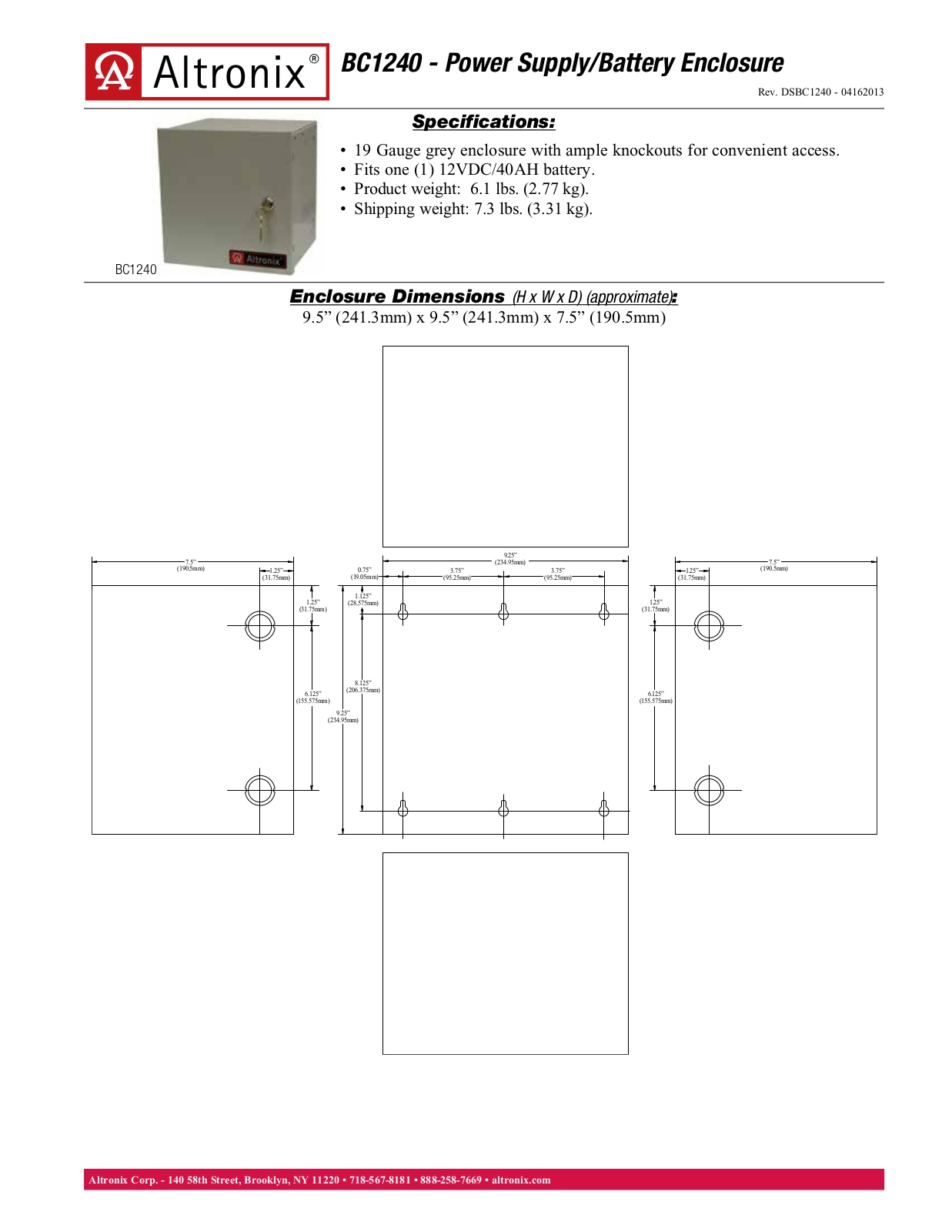 Altronix BC1240 Specsheet