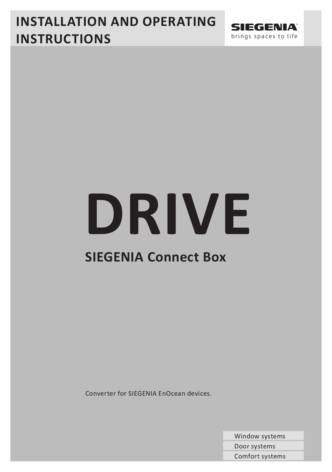 Siegenia Drive Connect Box Installation And Operating Instructions Manual