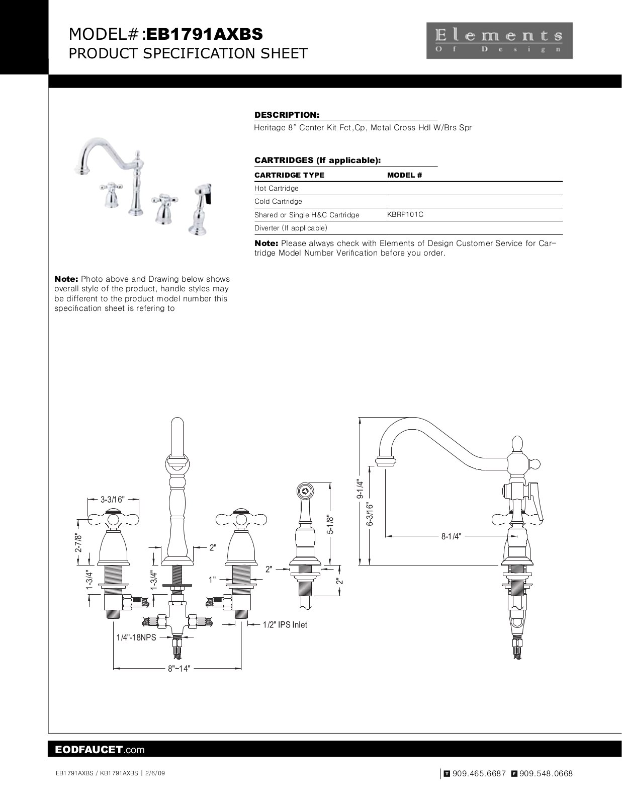 Elements of Design EDE1415 Specification Sheet - ManualMachine.com