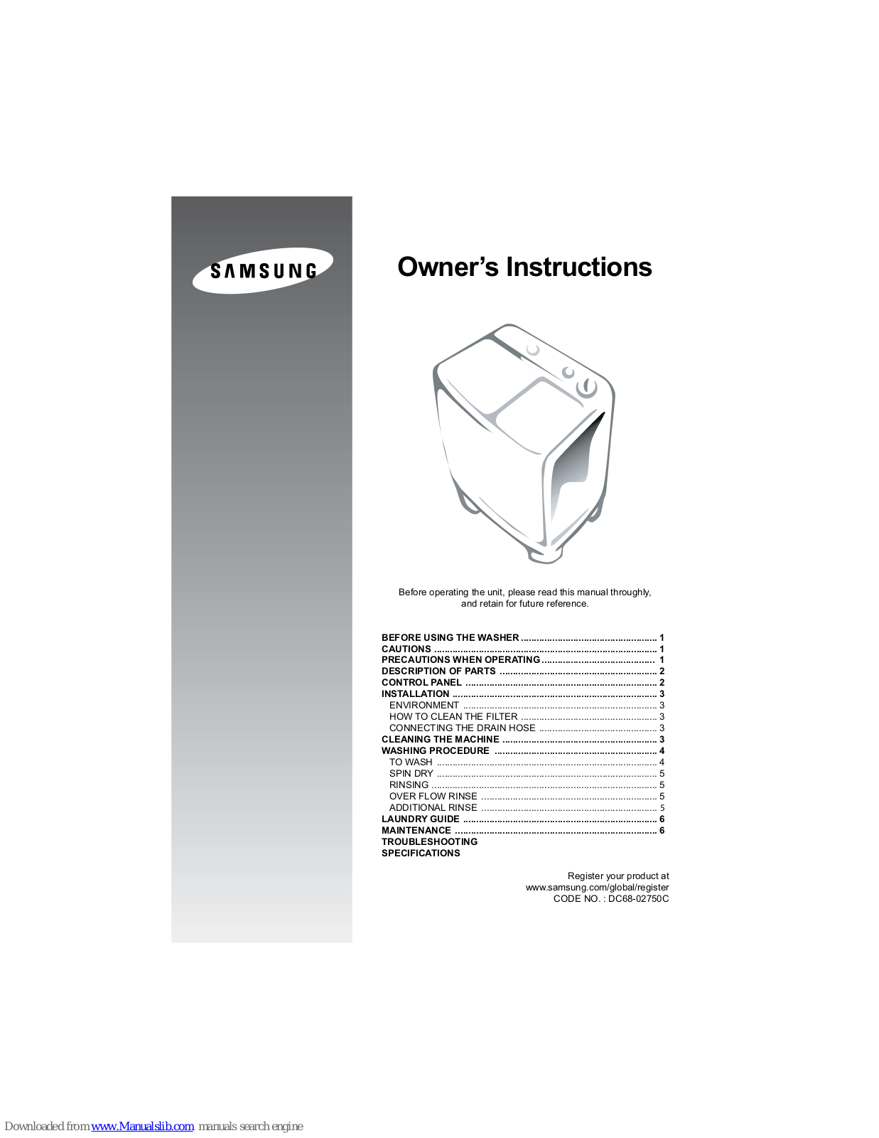 Samsung WT80J8 Owner's Instructions Manual