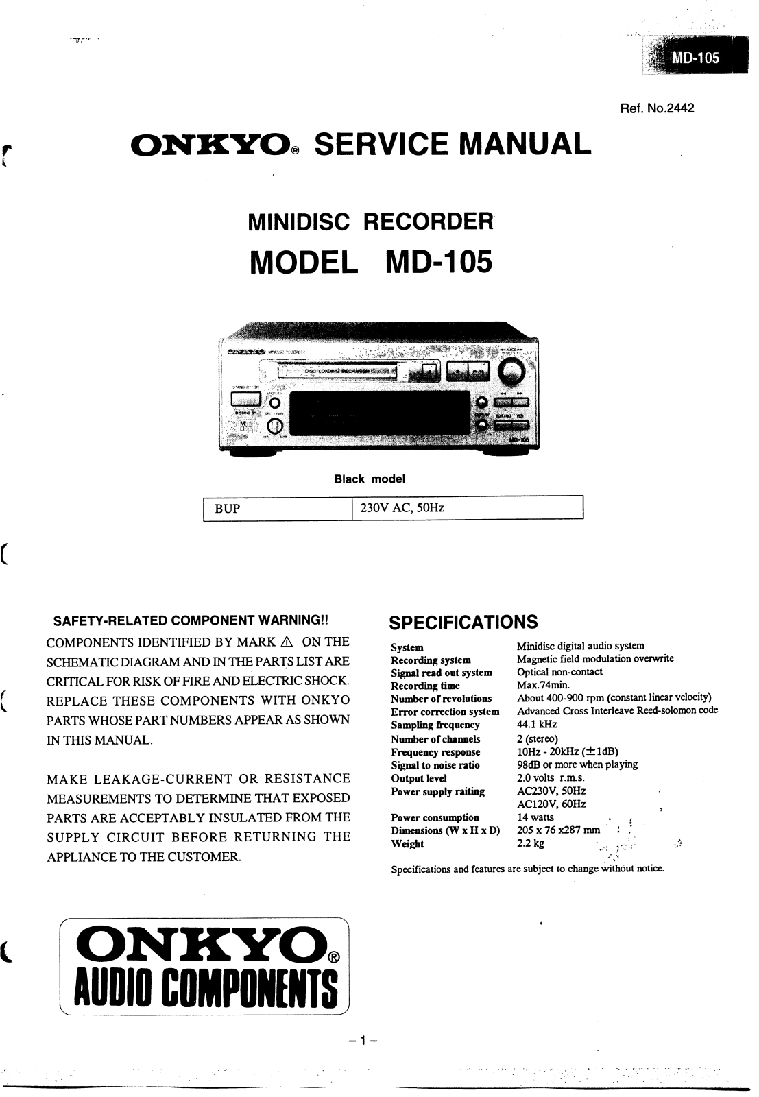 Onkyo MD-105 Service manual