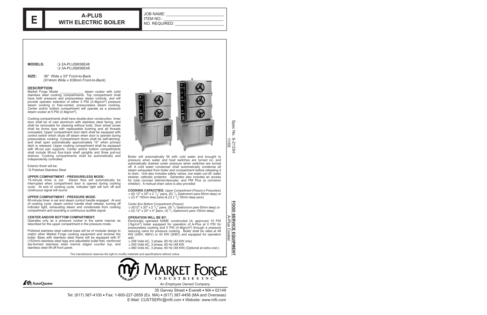 Market Forge 2A-PLUSM36E48 User Manual