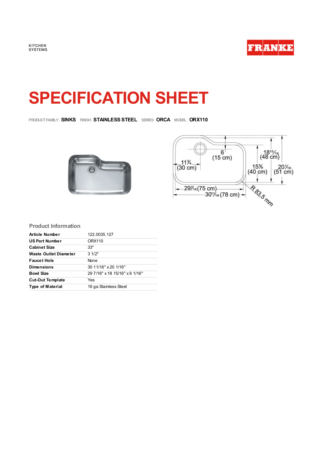 Franke Foodservice ORX110 User Manual