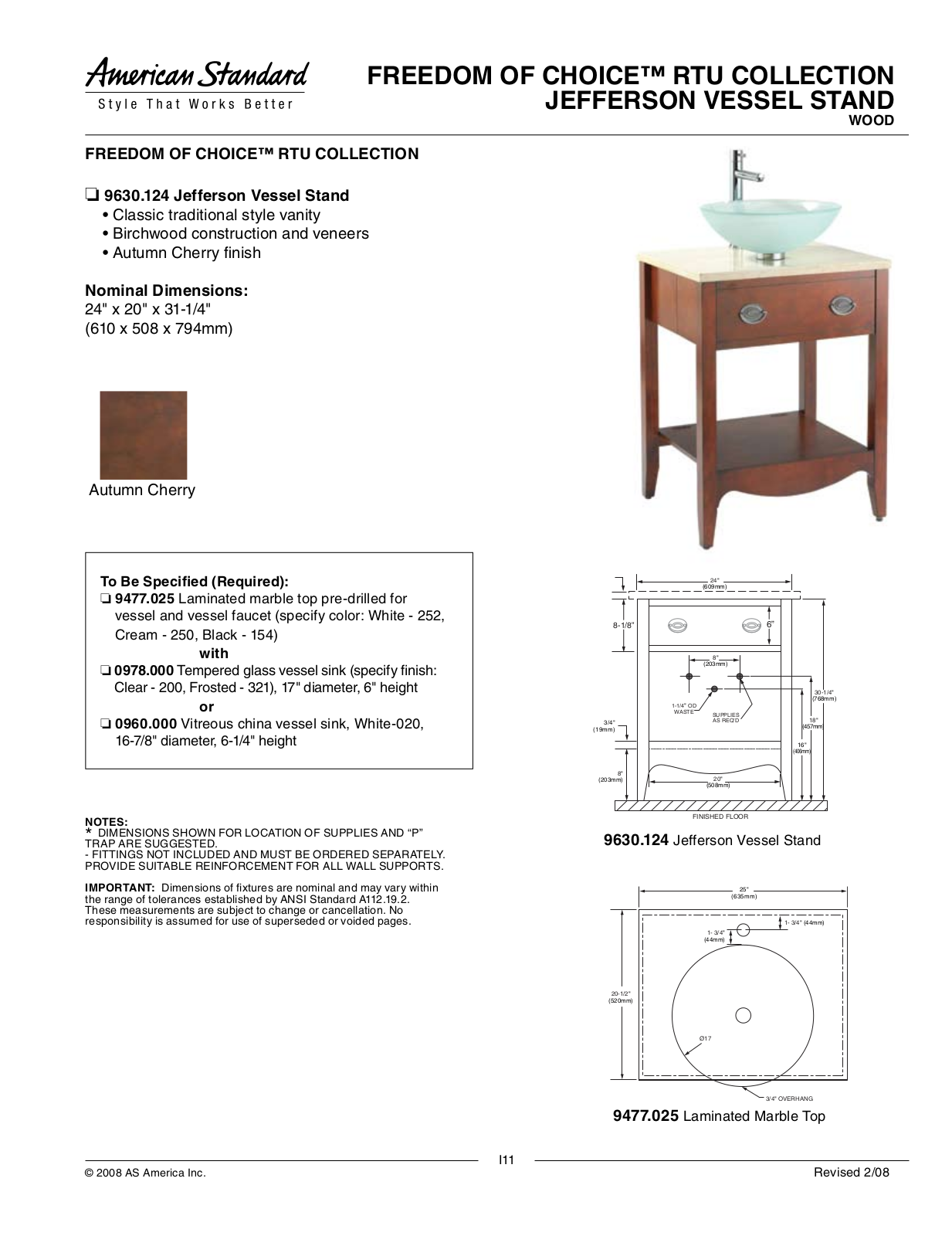 American Standard Stand 9630.124 User Manual